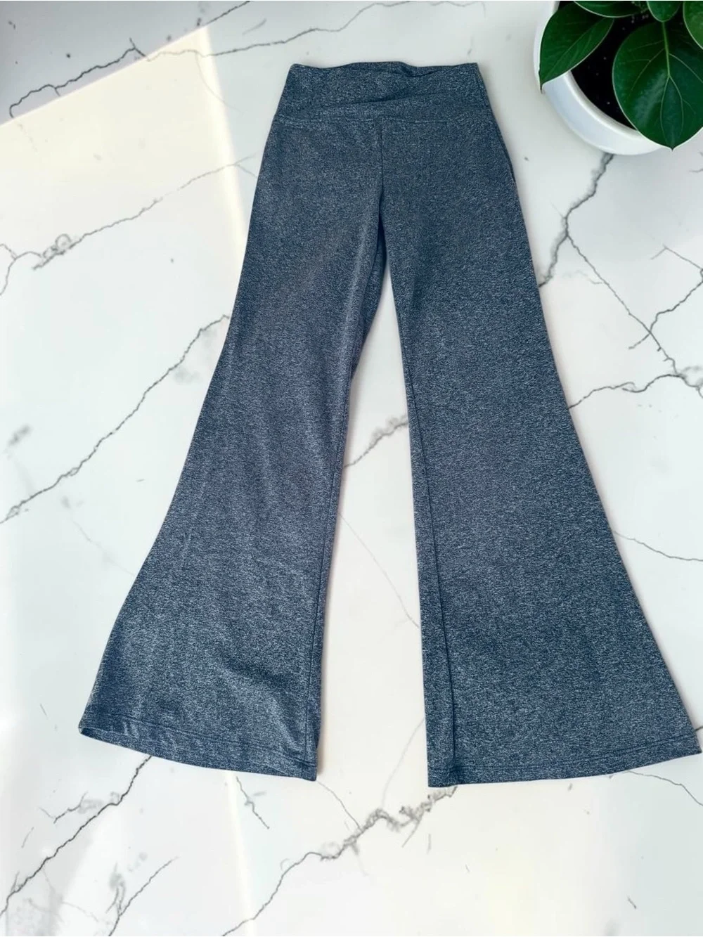 Girls' Blue Bow-Accent Flare Leggings